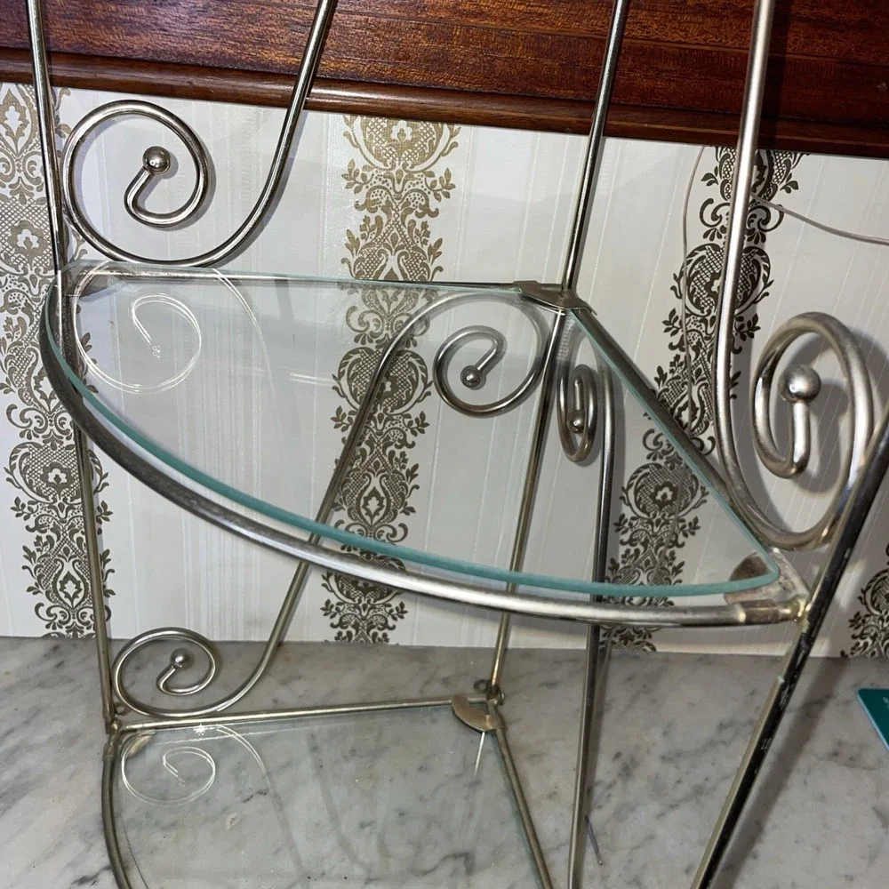 1 Vintage MCM Metal Wall Corner Shelf | 3 Shelves with Glass | 26